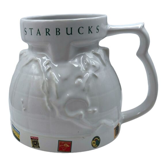 Vintage 1997 Starbucks Mug AROUND THE WORLD Embossed Ceramic Globe Lid Travel - Picture 4 of 16